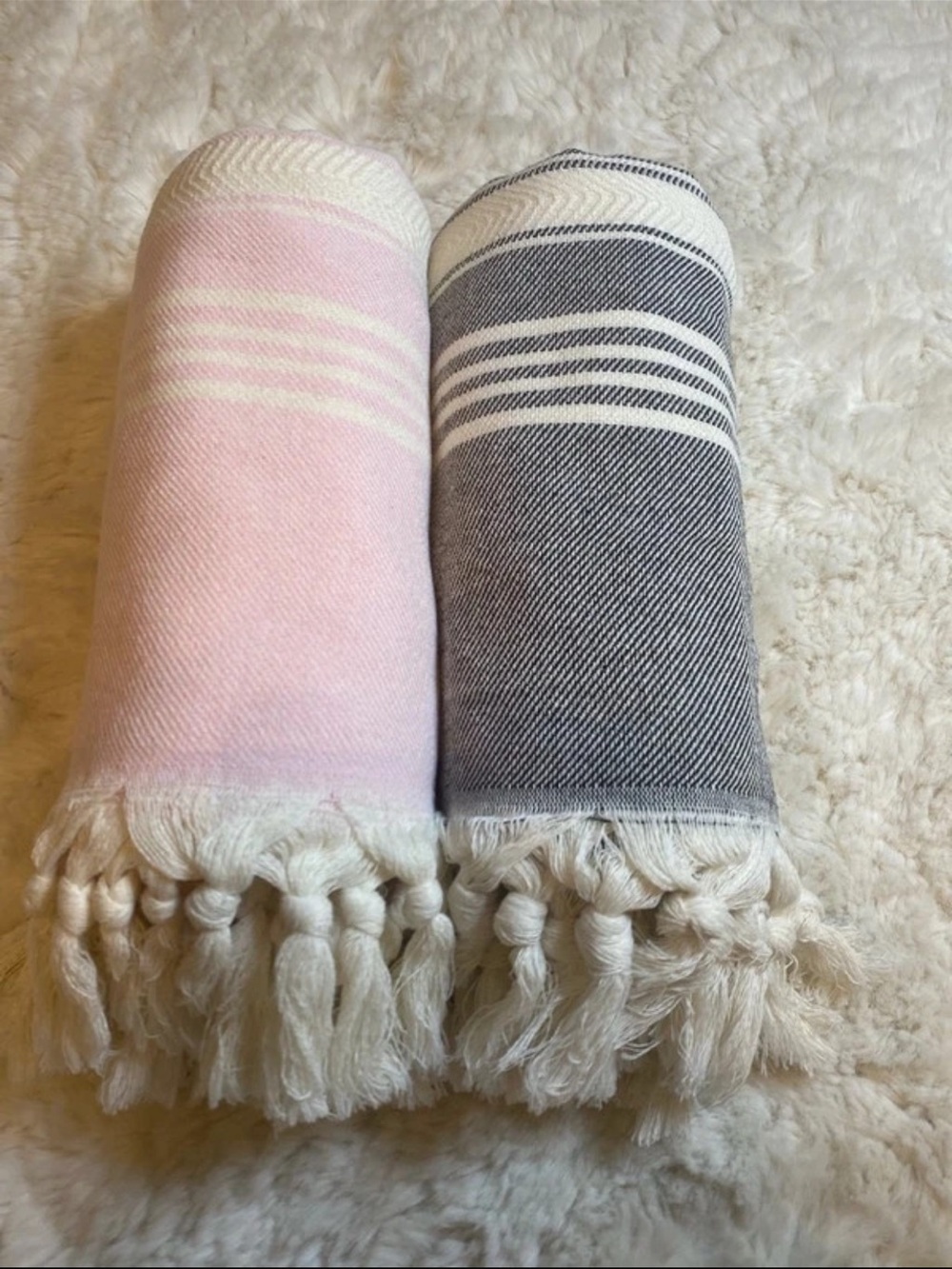 Striped Cotton Beach Towels - Pink and Gray